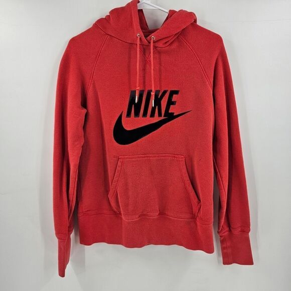 Nike Red Hoodie Sweater large medium orange swoosh logo womens - Picture 1 of 4